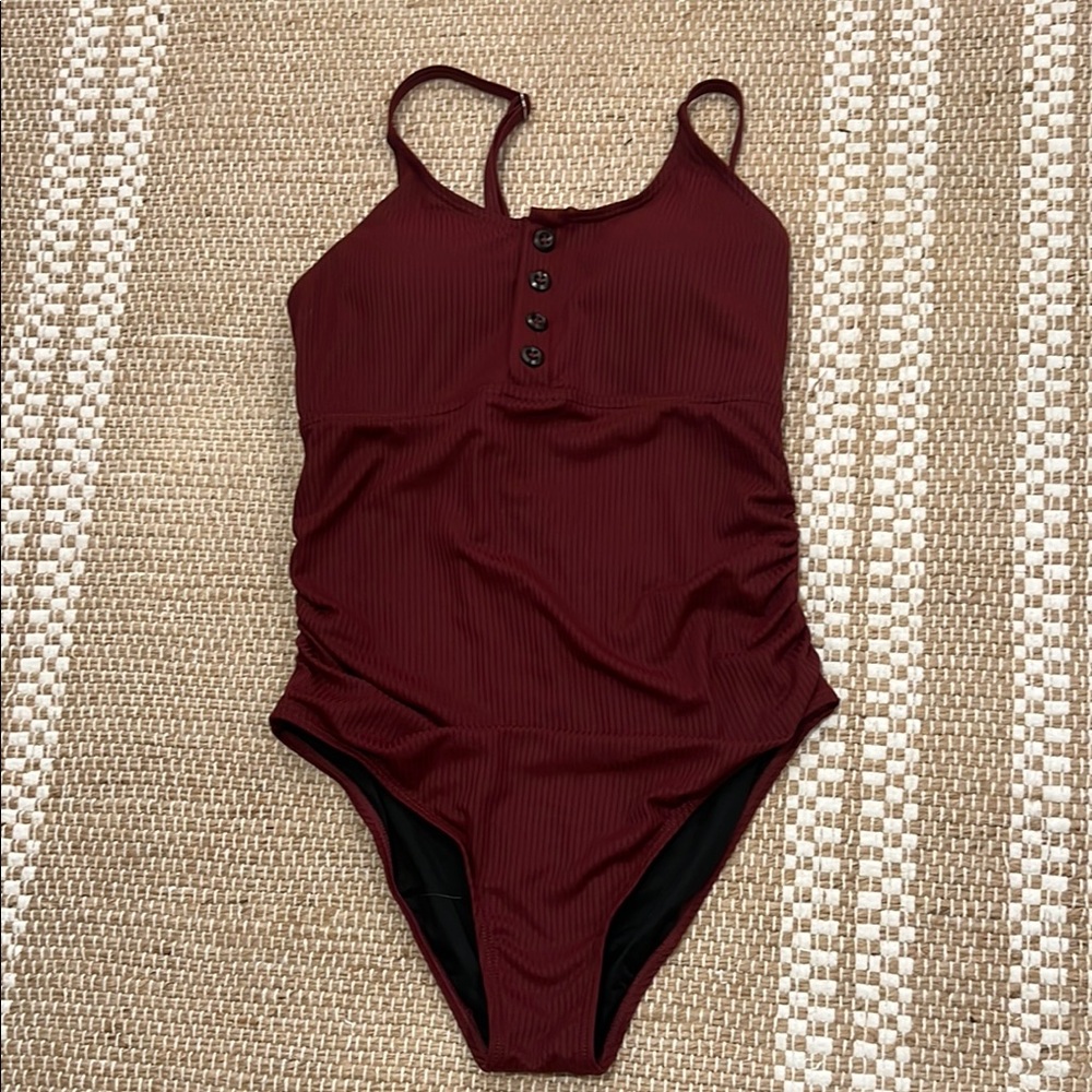 Burgundy Ribbed One-Piece Swimsuit